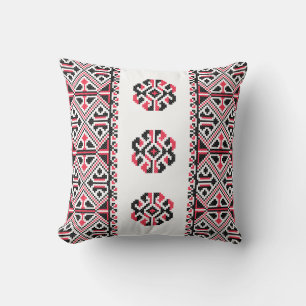 Original Red and Black cross-stitch Pattern Throw Pillow