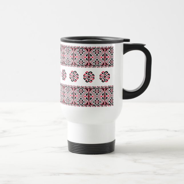 Original Red and Black cross-stitch Pattern Travel Mug (Right)