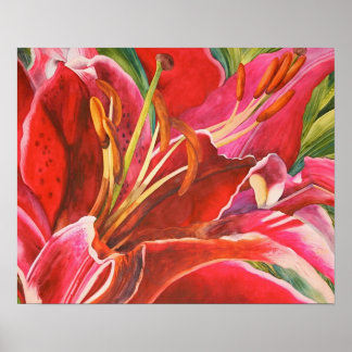 Original Red Lily Watercolor Canvas Print Design