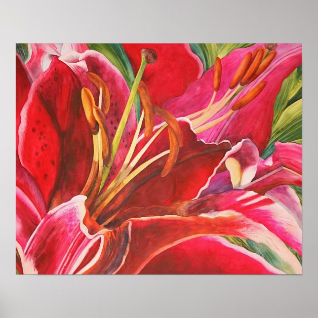 Original Red Lily Watercolor Canvas Print Design (Front)