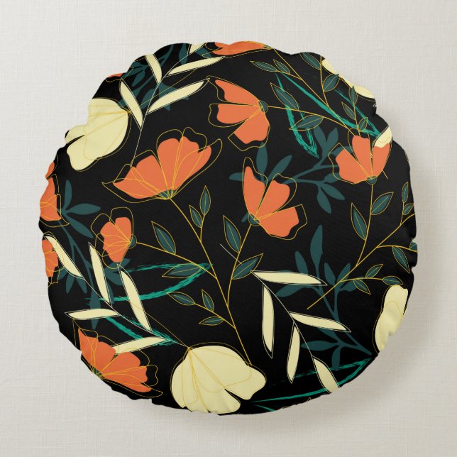 Original seamless pattern with bright tropical lea round pillow (Front)