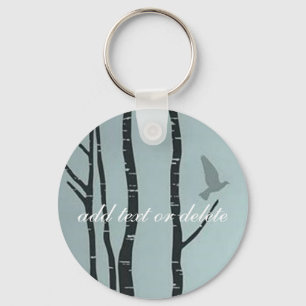 Original silver birch, bird artwork keychain