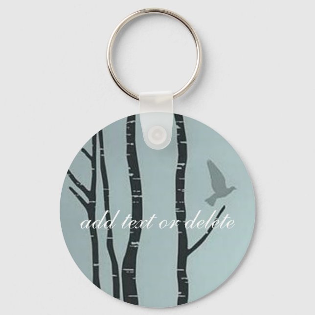 Original silver birch, bird artwork keychain (Front)