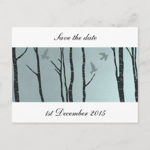 Original silver birch, bird - wedding, civil announcement postcard