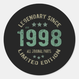 Original Since 1998 Vintage Legend Birthday Gift Classic Round Sticker