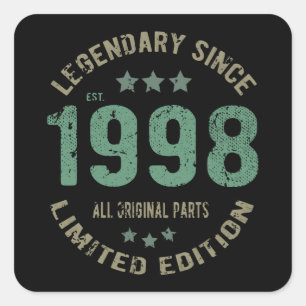 Original Since 1998 Vintage Legend Birthday Gift Square Sticker