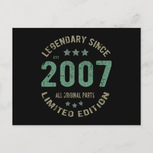 Original Since 2007 Vintage Legend Birthday Gift Postcard