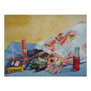original still life picture of vintage make up bag poster