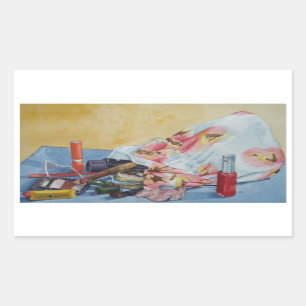 original still life picture of vintage make up bag sticker