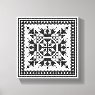 Original traditional ethnic Black cross-stitch Canvas Print