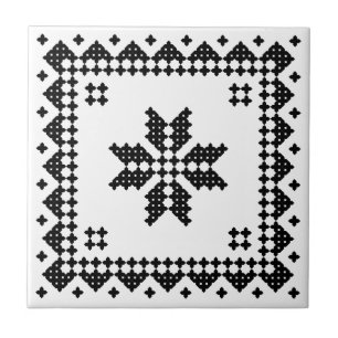 Original traditional ethnic black cross-stitch tile
