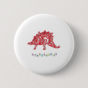 Original Tribal Style Design Stegosaurus with Neme 2 Inch Round Button