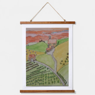 Original  TUSCANY watercolor painting on canvas Hanging Tapestry