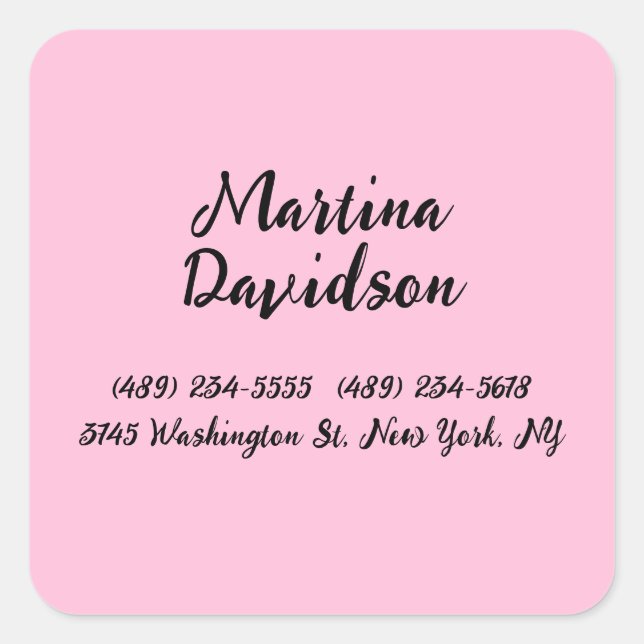 Original Unique Pink Creative Calligraphy Square Sticker (Front)