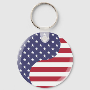 Original USA patriotic Ying Yang Symbol Keychain