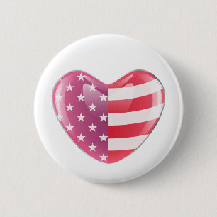 Original USA symbol American flag on a heart shape 2 Inch Round Button