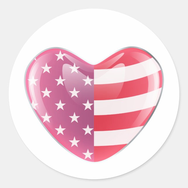 Original USA symbol American flag on a heart shape Classic Round Sticker (Front)