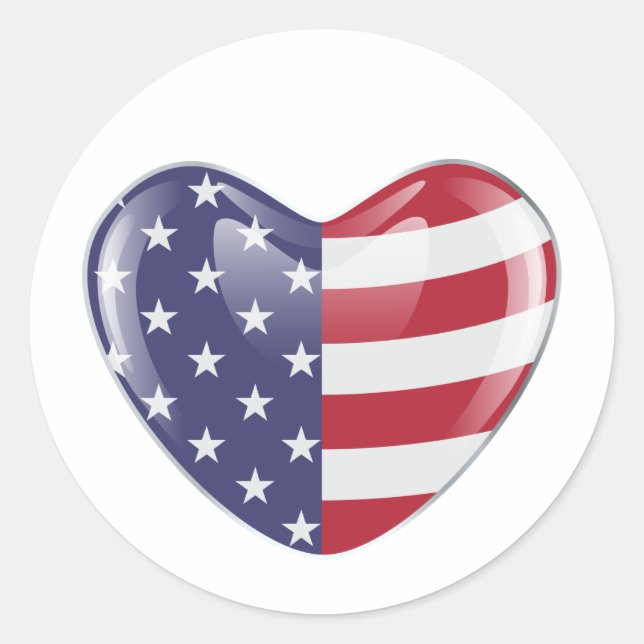 Original USA symbol American flag on a heart shape Classic Round Sticker (Front)