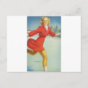 Original vintage pinup's portrait of 1940s - skate postcard