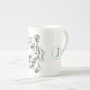 Original W Tiger Watercolor Chinese Zodiac Initial Bone China Mug