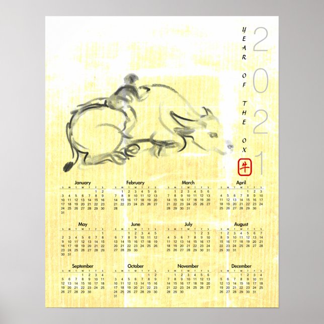 Original Water Buffalo Child Ox Year Calendar P Poster (Front)