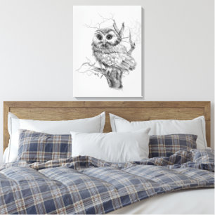 Original Watercolor Baby Owl Bird Art Canvas Print