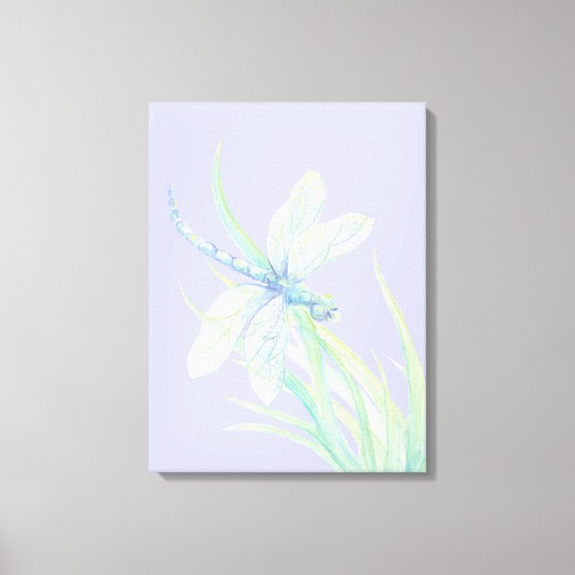 Original watercolor Blue Green Dragonfly Canvas Print (Front)