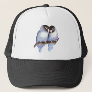 Original Watercolor Blue Lovebirds, Bird Trucker Hat
