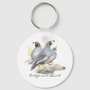 Original Watercolor California Quail. Bird Keychain