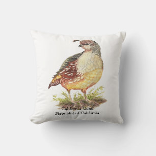 Original Watercolor California Quail State Bird Throw Pillow