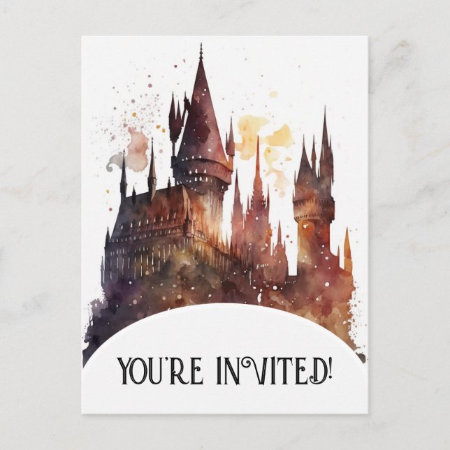 Original Watercolor Castle Birthday Invitation Postcard (Front)