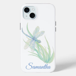 Original Watercolor Dragonfly in Blue and Green iPhone 15 Mini Case