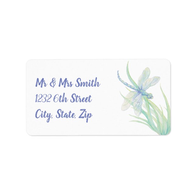 Original Watercolor Dragonfly in Blue and Green Label (Front)