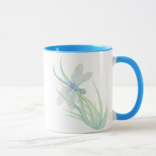 Original Watercolor Dragonfly in Blue and Green Mug