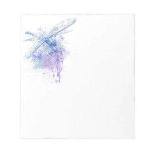 Original Watercolor Dragonfly in Blue Mauve Nature Notepad