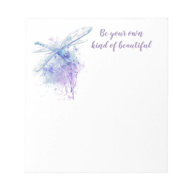 Original Watercolor Dragonfly in Blue Mauve Quote Notepad (Front)