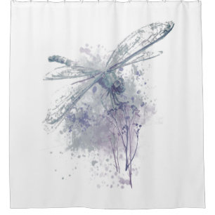 Original Watercolor Dragonfly in Grey White Decor