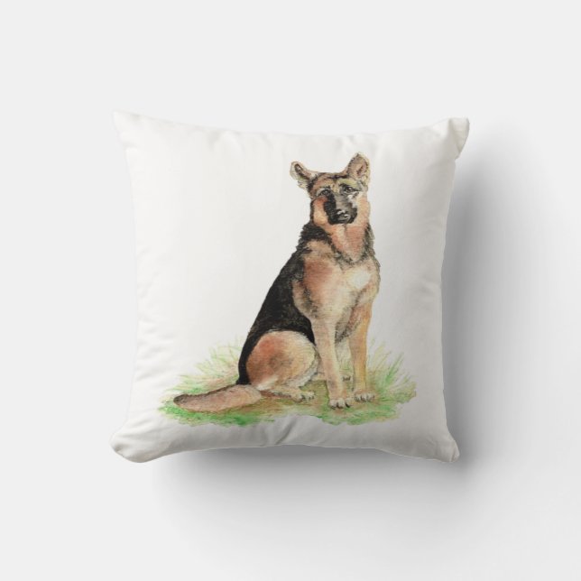Original Watercolor German Shepherd Dog Pet Throw Pillow (Front)