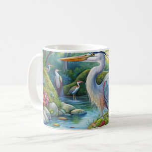 Original watercolor Great Blue Heron Bird Mug