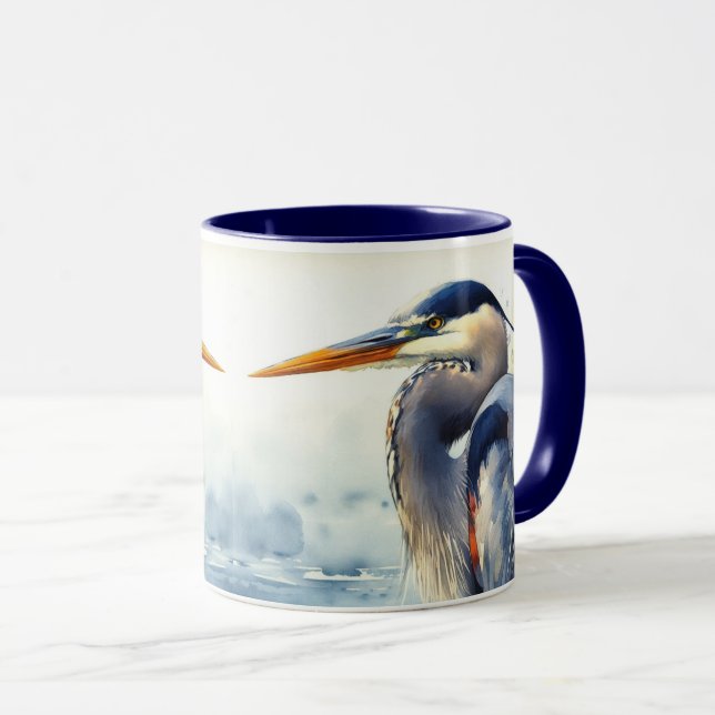 Original watercolor Great Blue Heron Bird Mug (Front Right)