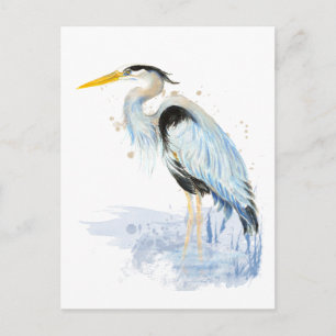 Original watercolor Great Blue Heron Bird Postcard