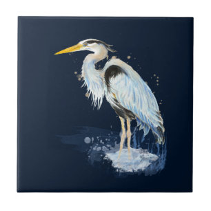 Original watercolor Great Blue Heron Bird Tile