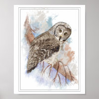 Original Watercolor Great Grey Owl Bird