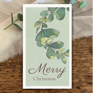 Original Watercolor Greenery Merry Christmas Napkin