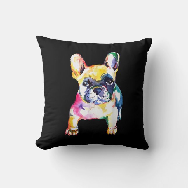 Original Watercolor Hand French Bulldog Gift Throw Pillow (Front)