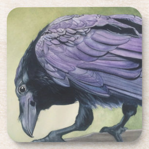 Original Watercolor Painting of Crow Raven Coaster