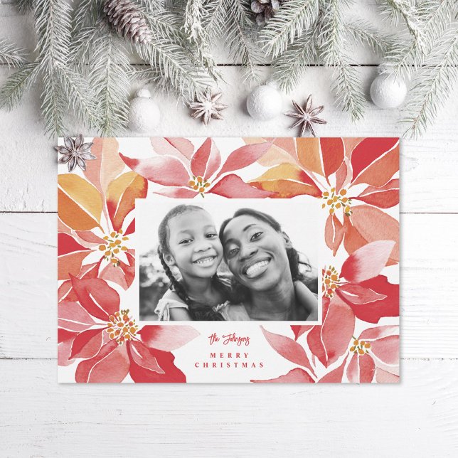 Original Watercolor Poinsettia Photo Holiday Card (Creator Uploaded)