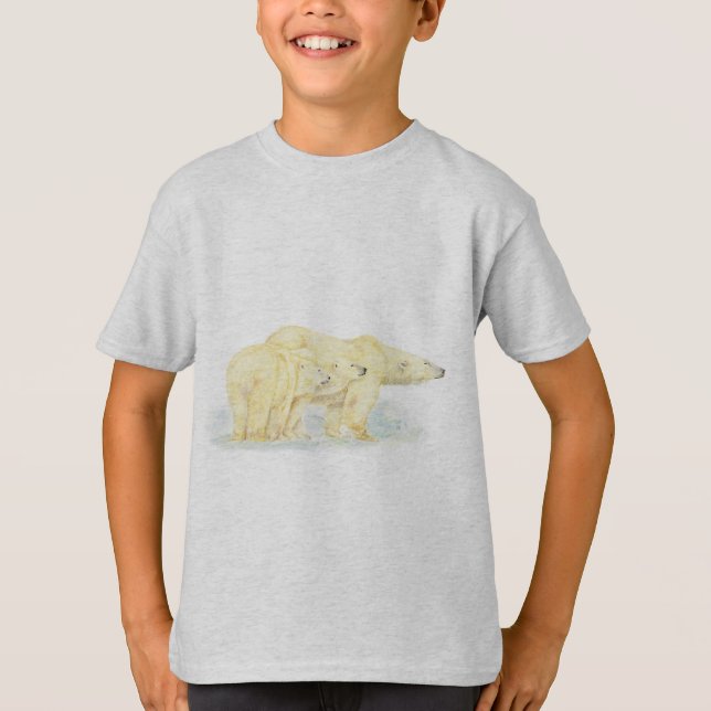 Original Watercolor Polar Bear Family Animal T-Shirt (Front)