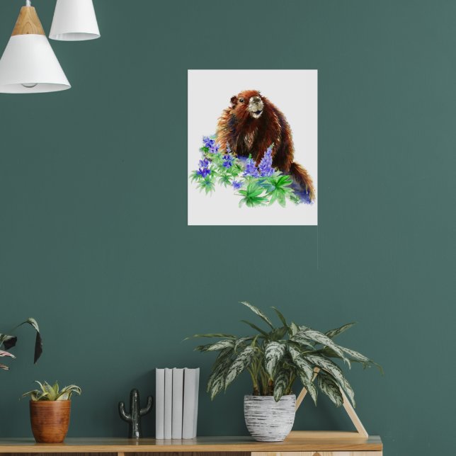 Original Watercolor Print Marmot Groundhog Animal  (Living Room 1)