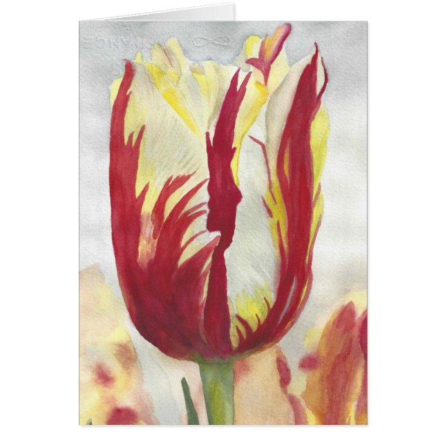 Original watercolor red and yellow tulip card (Front)
